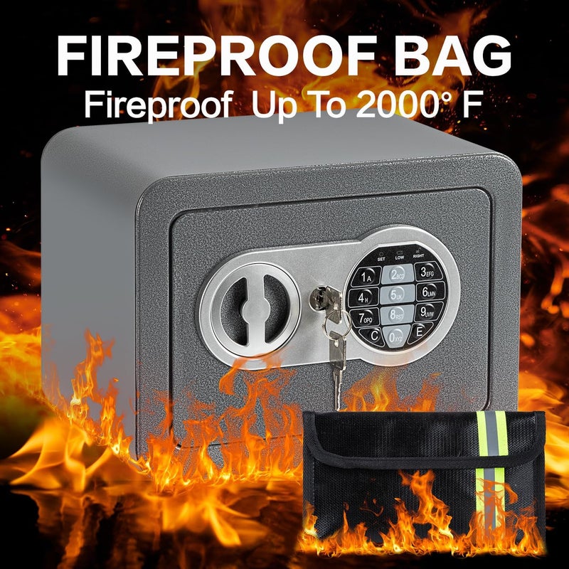 Locksworth 0.23 Cubic Feet Safe Box, Small Safe W/Fireproof Bag, Keys & Pass Code, Digital Electronic Security Money Box for Cash, Document, Home, Office, Hotel Use, Grey, 6.69"D x 9.06"W x 6.69"H - Image 2